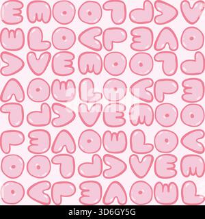 Valentine Day Love Seamless Vector Pattern Romantic Lettering Cute Bubbly Typography Digital Paper. Illustration vectorielle Illustration de Vecteur