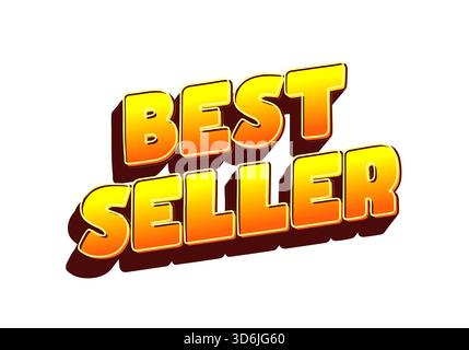 Motif graphique dynamique et audacieux représentant les mots Best Seller en grande police stylisée. Le texte est en tons orange et jaune avec une ombre ef Illustration de Vecteur