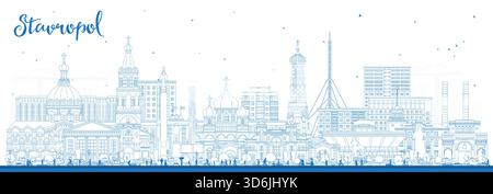 Aperçu Stavropol Russie ville skyline avec des bâtiments bleus. Illustration vectorielle. Paysage urbain de Stavropol avec des points de repère. Illustration de Vecteur