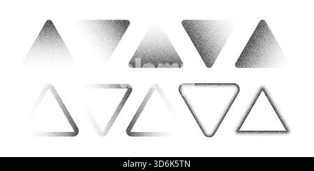 Triangles granuleux doux avec dégradé demi-ton et texture pointillée. Formes géométriques abstraites avec dégradé de points et bruit subtil, parfaites pour un graphisme moderne Illustration de Vecteur