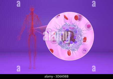 Cellule tumorale neuroendocrine métastatique dans le flux sanguin - 3D illustration vue rapprochée Banque D'Images