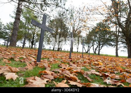 Des croix graves portant les noms des soldats allemands tombés se trouvent dans le cimetière de guerre allemand de Neuville-réussis Vaast, qui a été un Herita mondial de l'UNESCO Banque D'Images