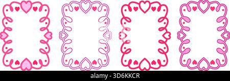 Cadres de coeur de doodle rose dessinés à la main, bordures d'amour mignonnes pour la décoration, Saint-Valentin, invitations de mariage et cartes de voeux. Illustration de Vecteur