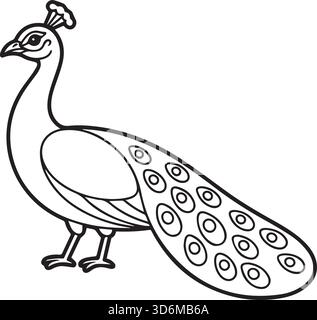 Un bel art au trait d'une conception de page à colorier paon Illustration de Vecteur