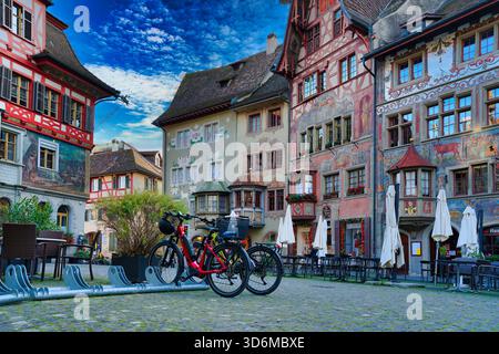 Stein am Rhein, Suisse, vue sur la vieille ville Banque D'Images