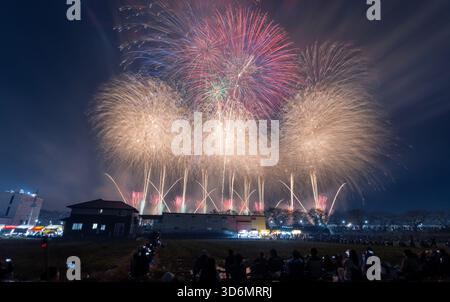 Tsuchiura, Japon 1er novembre 2025 : le feu d'artifice est lancé à Tsuchiura. C'est le concours de feux d'artifice Tsuchiura All Japan, qui célèbre moi Banque D'Images