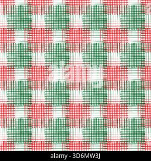 Motif carré à carreaux aquarelle en rouge et vert pour un fond de Noël. Imprimé patchwork fait à la main. Textiles de vacances, tissu, papier d'emballage et conception de cartes. Banque D'Images