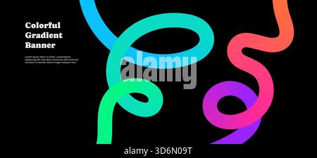 Des rubans dégradés colorés et des griffonnages tourbillonnants créent des boucles arc-en-ciel groovy. Des grincements ludiques et des vagues dynamiques forment une scène abstraite énergique. Position amusante Illustration de Vecteur