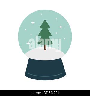 Boule à neige souvenir en verre avec sapin de Noël. Jolie décoration d'hiver de Noël i. vecteur. Design plat, style cartoon. Illustration de Vecteur