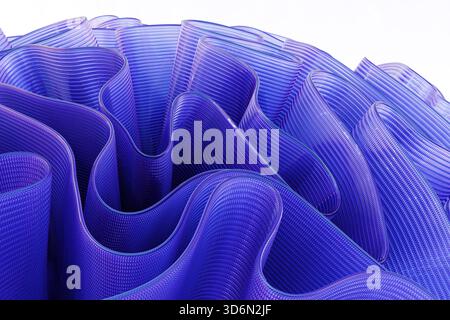 Vue détaillée du tissu en maille bleu avec des plis ondulés, soulignant sa texture et sa structure. rendu 3d. Banque D'Images