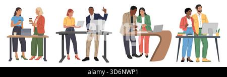 Ensemble de professionnels travaillant sur des bureaux debout Illustration de Vecteur