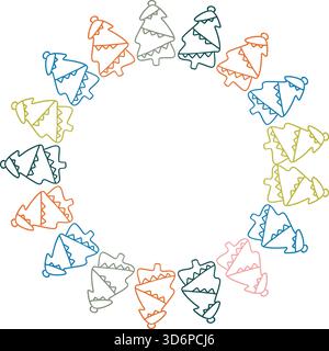 Cadre coloré en pin brillant. Modèle de voeux festif avec des éléments d'arbre de Noël Illustration de Vecteur