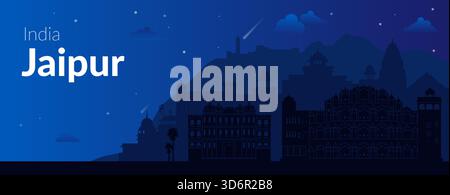 Jaipur la belle ville rose de l'Inde Une vue magnifique de nuit qui captive tout Illustration de Vecteur