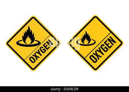 Panneau d'avertissement de danger de comburant en forme de losange jaune avec symbole de flamme Illustration de Vecteur