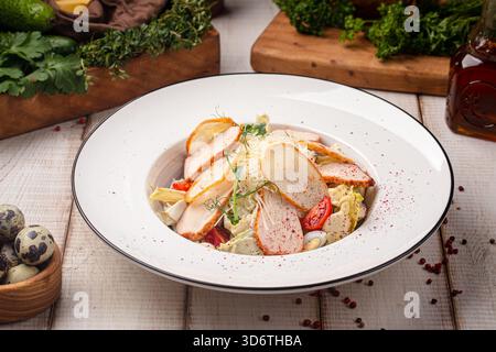 Salade César avec tranches de poulet grillé Banque D'Images