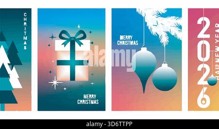 Ensemble de cartes de Noël et du nouvel an. Modèles d'illustration vectorielle pour carte de voeux de vacances, arrière-plan, site Web et bannière de médias sociaux Illustration de Vecteur