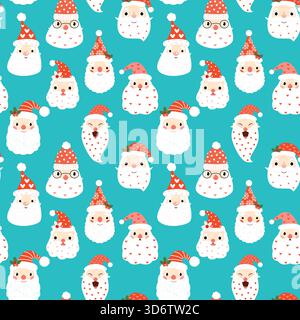 Joli modèle sans couture avec des têtes de père Noël hipster sur fond bleu pour les conceptions et l'emballage de Noël et du nouvel an Illustration de Vecteur