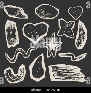 Découpez des morceaux de papier déchiré formes géométriques, flèches, crayon grunge dessiné à la main ensemble. Collage funky, groovy rétro doodle pièces, éléments de scrapbook, design. Illustration vectorielle Illustration de Vecteur