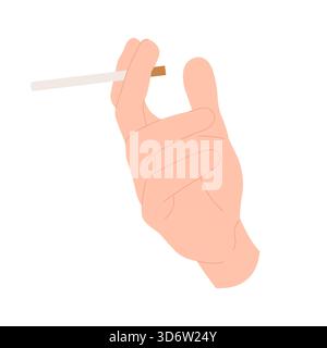 Main humaine tenant une cigarette dans une pose détendue sur l'illustration vectorielle de fond blanc isolé Illustration de Vecteur