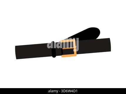 Ceinture d'hommes noirs isolés minimalistes avec boucle d'or sur illustration vectorielle de fond blanc Illustration de Vecteur