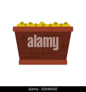 Panier en bois isolé contenant des olives vertes pour l'illustration vectorielle de production d'huile d'olive Illustration de Vecteur