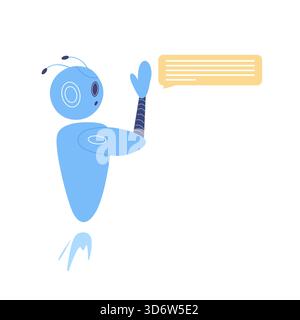 Personnage robot bleu isolé communiquant avec une bulle de parole sur fond blanc illustration vectorielle Illustration de Vecteur