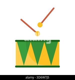 Tambour brésilien coloré avec des baguettes en vert et jaune isolé sur illustration vectorielle blanche Illustration de Vecteur