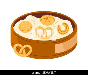 Biscuits au beurre danois assortis dans une boîte en bois ronde isolée sur fond blanc illustration vectorielle Illustration de Vecteur