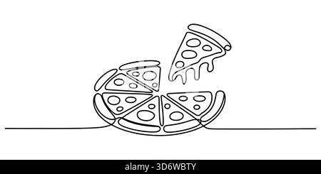 Dessin abstrait en ligne continue de tranches de pizza, une pièce étant soulevée Illustration de Vecteur