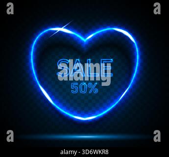Cadre en forme de coeur néon avec le texte sale sur fond noir et bleu. Illustration de Vecteur