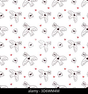 Saint-Valentin Doodle Bird Pattern Cute Seamless Love Letter fond Illustration de Vecteur