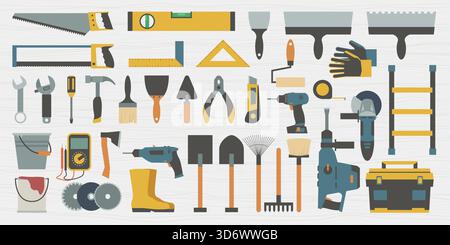 a outils de construction fixés sur le dos en bois Illustration de Vecteur
