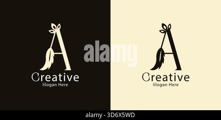 Lettre moderne Un modèle de conception de logo avec des feuilles gracieuses et une plume fluide. Idéal pour l'image de marque, les affaires, la nature ou les efforts artistiques. ELE Illustration de Vecteur