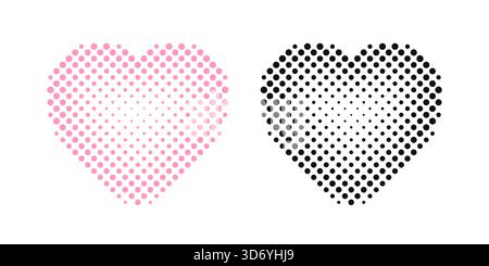 Forme de coeur. Cœurs décolorés contemporains. Silhouette de coeur délavé isolé sur fond blanc. Point de demi-teinte fondu moderne. Élément de fondu pour l'impression de design Illustration de Vecteur