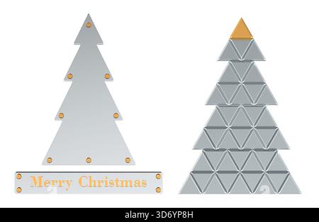 Arbres de Noël métalliques, décoration de vacances. Rendu 3D isolé sur fond blanc Banque D'Images