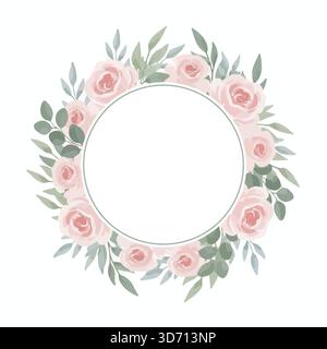 Illustration vectorielle d'icône botanique de cercle de couronne fleurie rose pour la bordure de nature de cadre de printemps de décoration de mariage et les concepts de conception féminine Illustration de Vecteur
