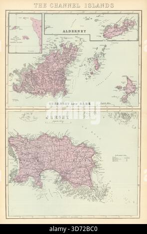 ÎLES ANGLO-NORMANDES Maillot Alderney Guernesey Sark. Carte antique de GW BACON 1884 Banque D'Images