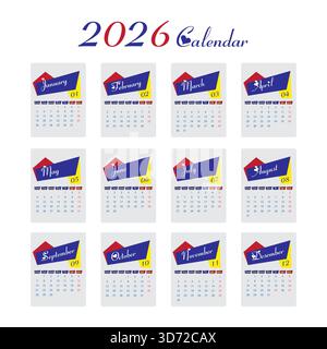 Calendrier 2026 conception colorée et moderne pour les besoins de planification annuelle Illustration de Vecteur