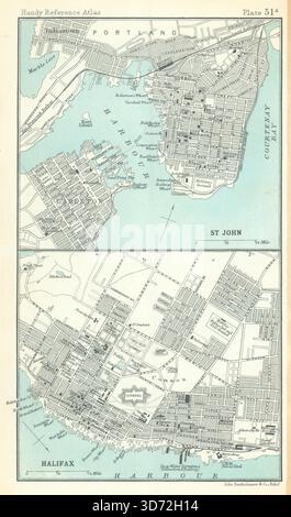 Halifax &. John plans de ville. Canada. BARTHOLOMEW 1909 ancienne carte antique Banque D'Images