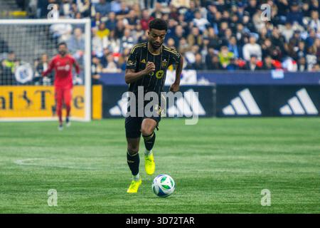 VANCOUVER, C.-B. - 22 NOVEMBRE : Timothy Tillman (11 ans), milieu de terrain du LAFC en action lors du match de demi-finale de la MLS West entre Vancouver Whitecaps FC et LAFC à BC place le 22 novembre 2025 à Vancouver, Canada.(photo par Tomaz Jr/Pximages) crédit : PX images/Alamy Live News Banque D'Images