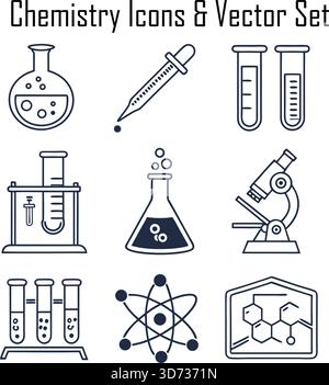 Jeu d'icônes de chimie - laboratoire, science, molécules, symboles d'expérience Illustration de Vecteur
