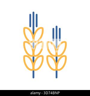 Une icône simple de deux épis de blé doré. Conçu dans un style épuré, moderne et plat. Idéal pour les emballages alimentaires, les menus et les étiquettes de produits biologiques. Illustration de Vecteur