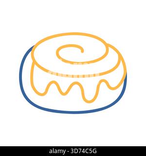 Une icône simple d'un rouleau de cannelle classique avec glaçage. Conçu dans un style épuré, moderne et plat. Idéal pour les menus, les applications alimentaires et les sites de cafés. Illustration de Vecteur