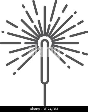 Un dessin noir et blanc d'un feu d'artifice avec un long bâton. Le feu d'artifice est allumé et le bâton pointe vers le haut. La scène est festive et festive Illustration de Vecteur