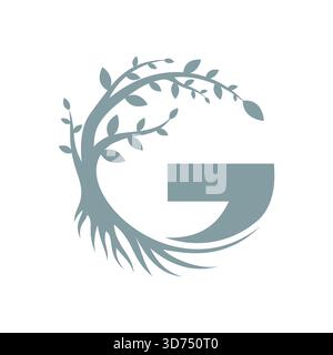 Arbre abstrait et racine avec le modèle de conception de vecteur de logo de la lettre G. Illustration vectorielle Illustration de Vecteur