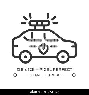 Icône de ligne parfaite de pixel de voiture de police Illustration de Vecteur