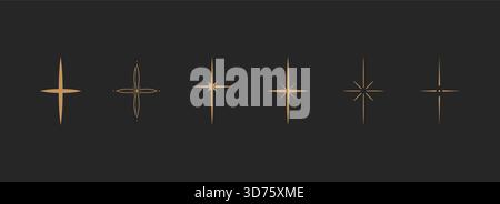 Collection étoiles scintillantes. Formes d'étoiles élégantes. Icônes brillantes. Illustration vectorielle plate isolée sur fond noir Illustration de Vecteur