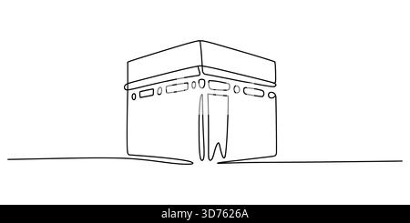 Dessin au trait continu de la kaaba, lieu sacré islamique de pèlerinage musulman Illustration de Vecteur