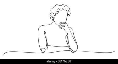 Dessin continu de la pensée de la personne, art minimaliste, pose réfléchie Illustration de Vecteur