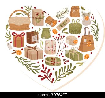 Autocollant cadeau cœur rustique Kraft Illustration de Vecteur